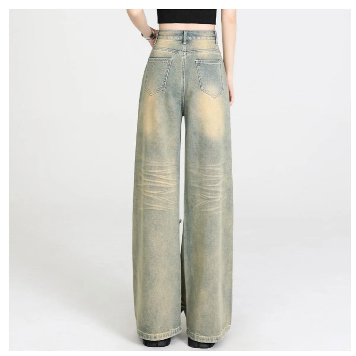 Wide-Leg High-Waisted Loose Slim Nostalgic Straight Jean