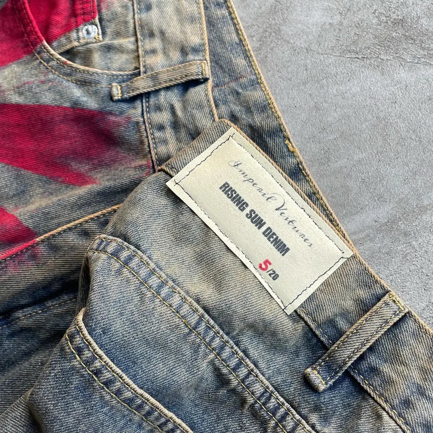 Baggy Red Print Grey Washed Unsex Wide Leg Jean