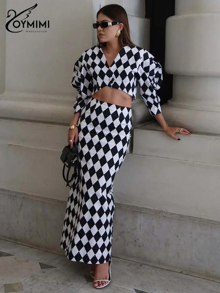 Elegant White Print Dress 2 Piece Sets