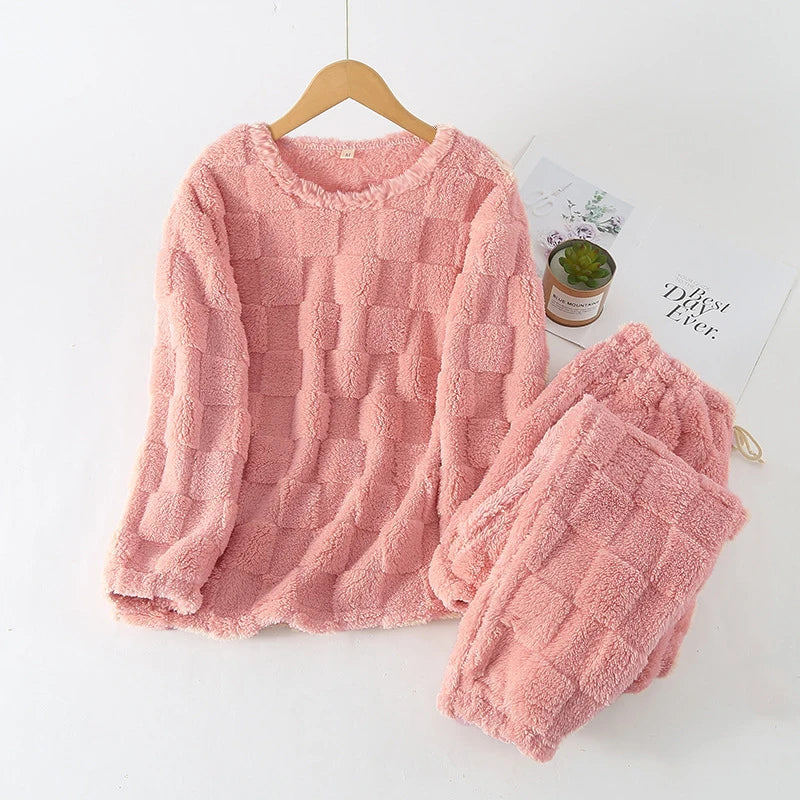 Plaid O-Neck Pullover Women's Pajamas 2 Pieces