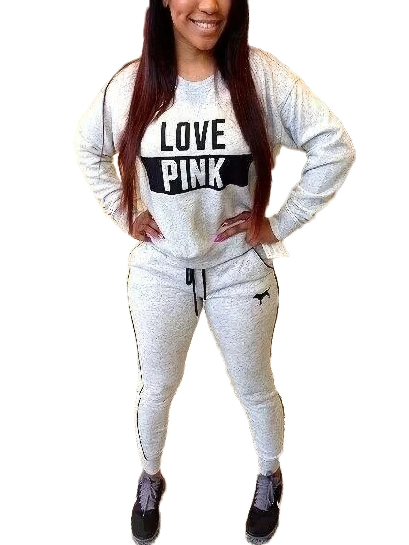 Printed Letter Tracksuits Long-sleeve 2 Piece Set