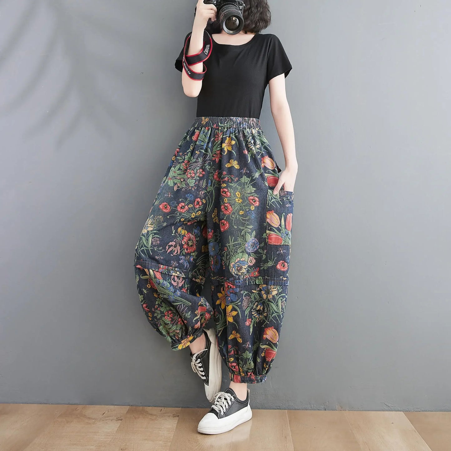 Floral Vintage Blue Denim Jean