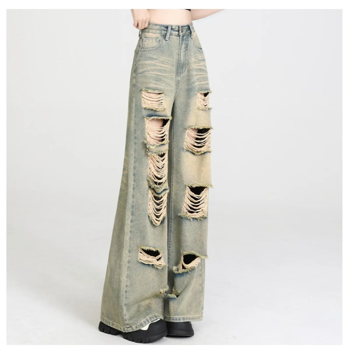 Wide-Leg High-Waisted Loose Slim Nostalgic Straight Jean