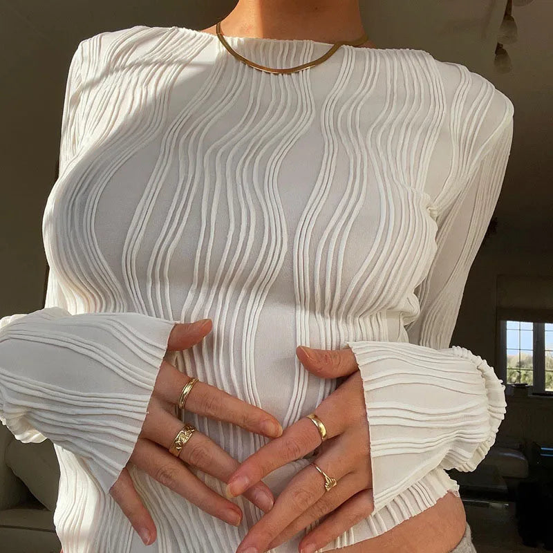 Casual Ruched Long Sleeve  Blouse