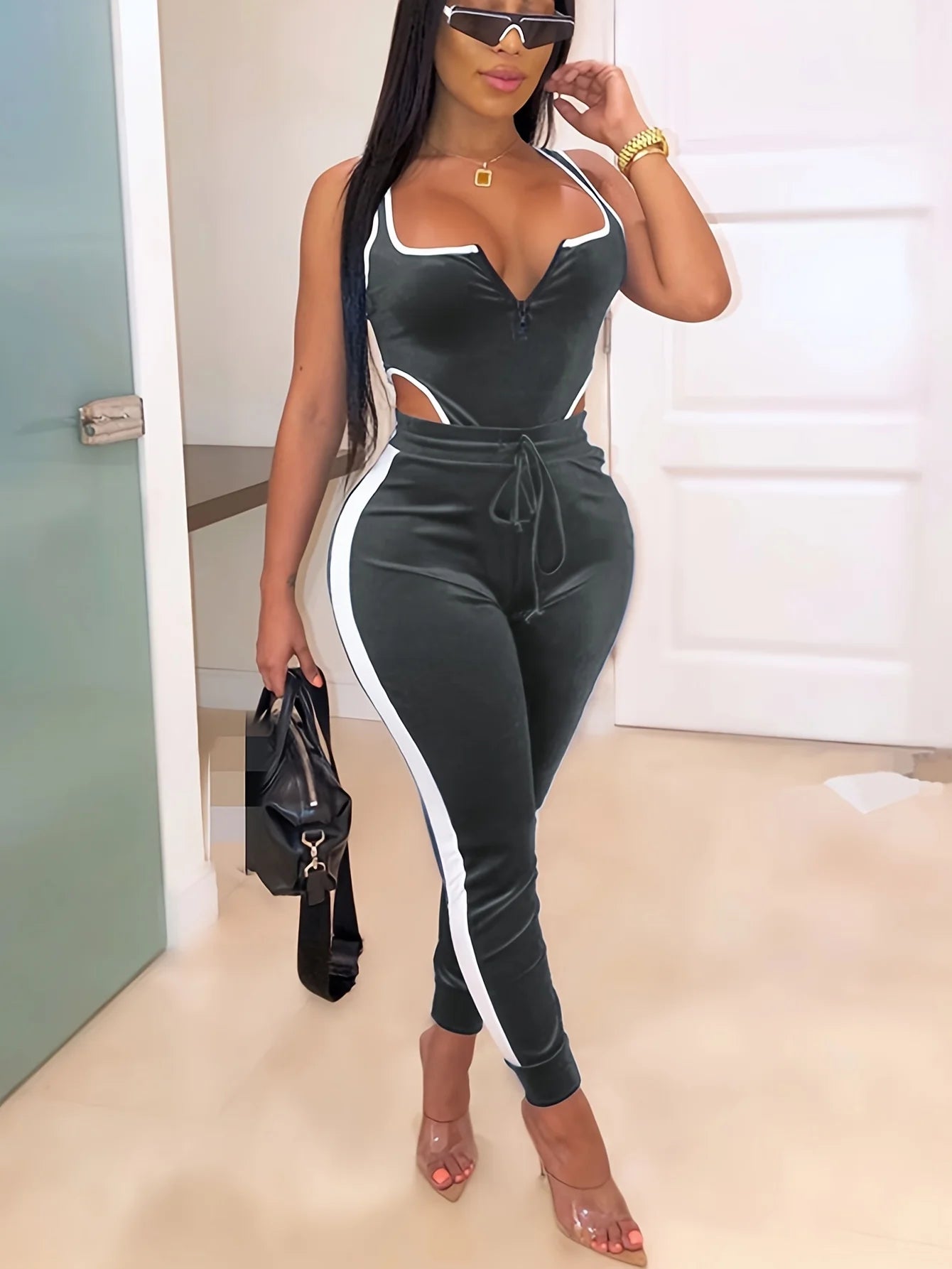 Sleeveless Cut Out Bodysuit & High Waist Stretchy Pant