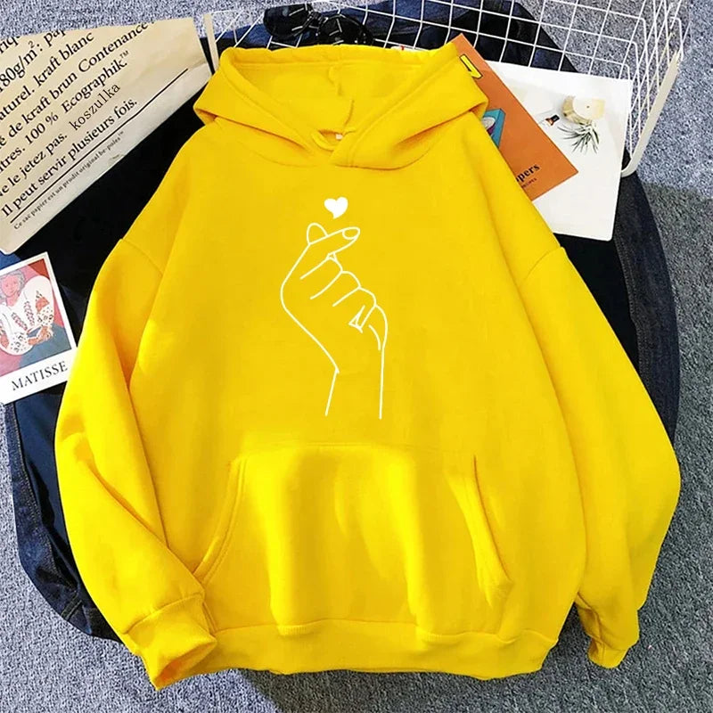 Hand Heart Printed Casual Hoodie Pullover Top