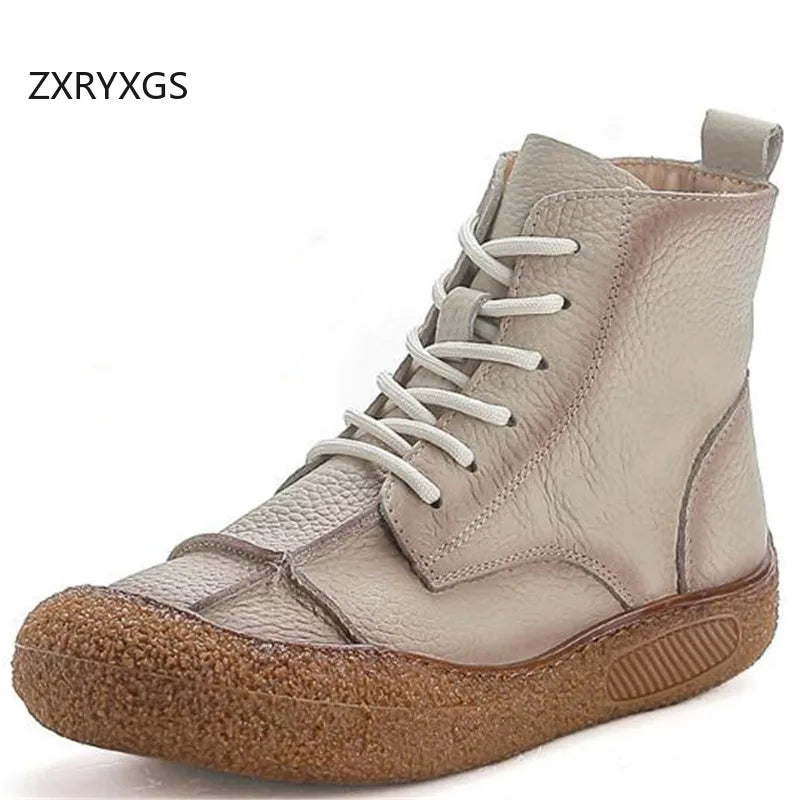 Classic Retro Leather Flat Boot