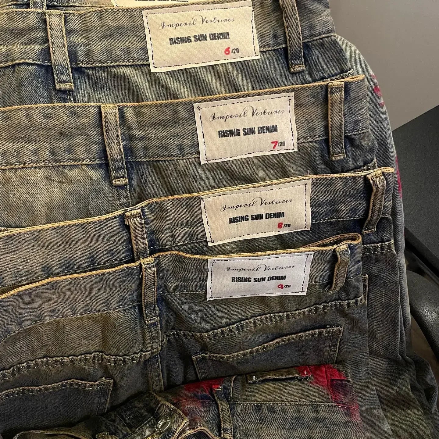 Baggy Red Print Grey Washed Unsex Wide Leg Jean