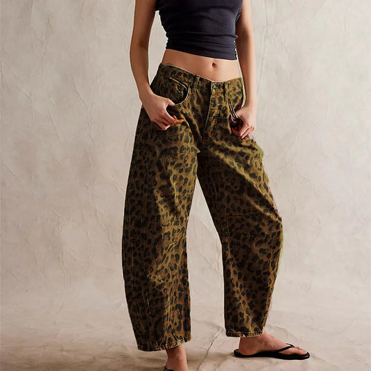 Leopard Barrel Baggy Jeans