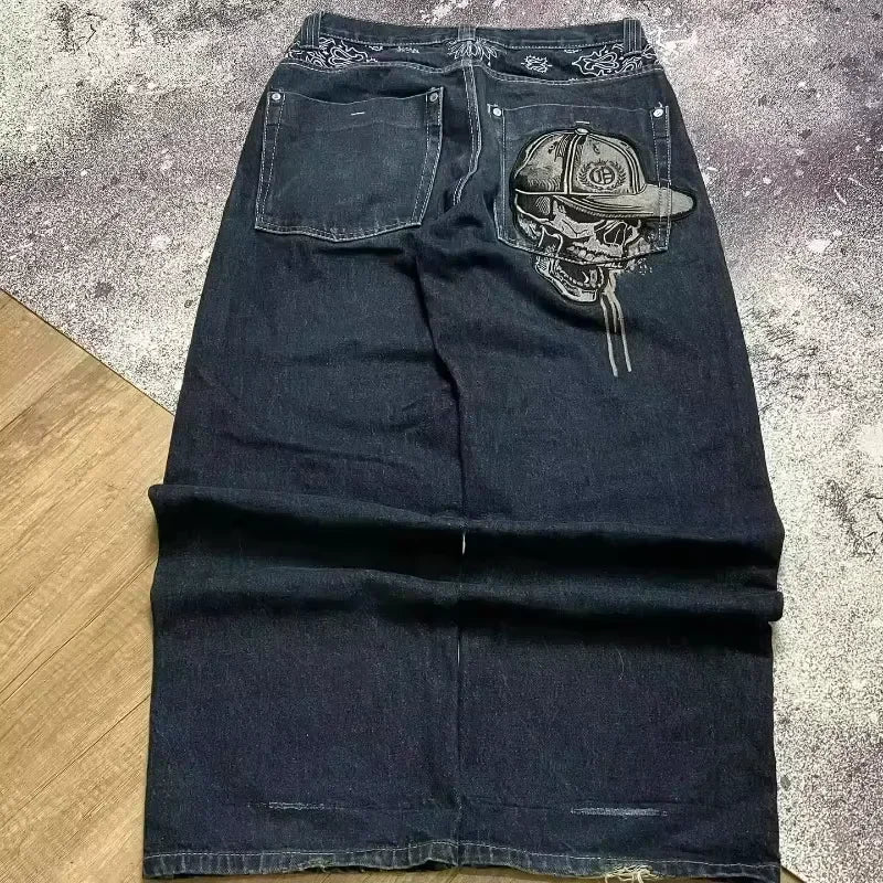 Baggy Red Print Grey Washed Unsex Wide Leg Jean