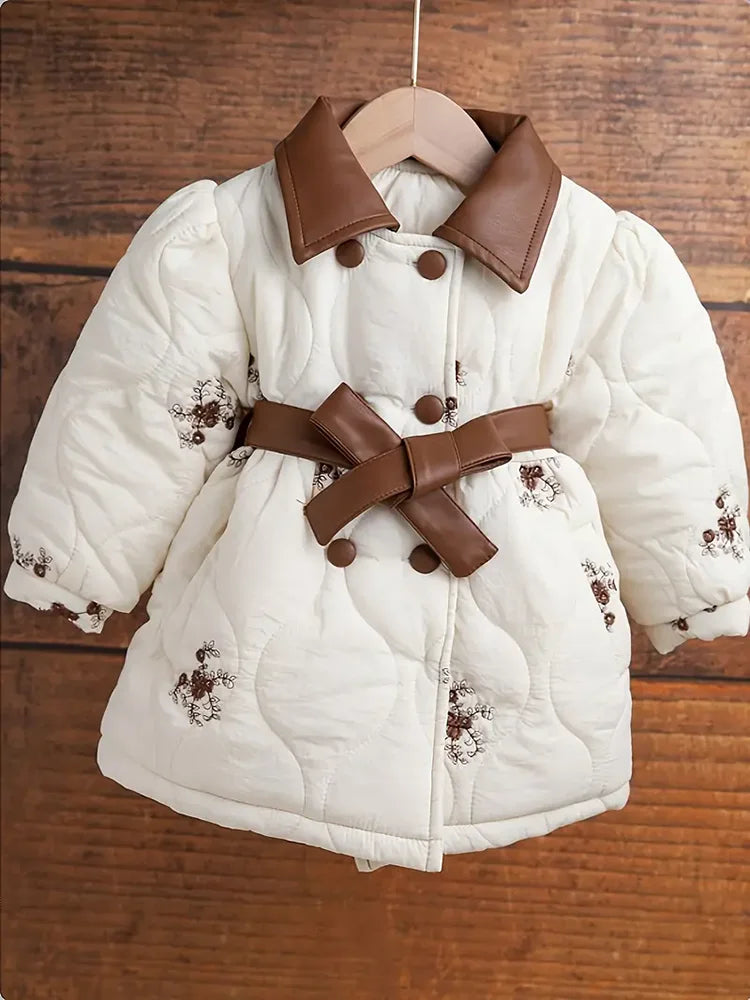 Collar Belt Cotton Padded Velvet Warm Coat