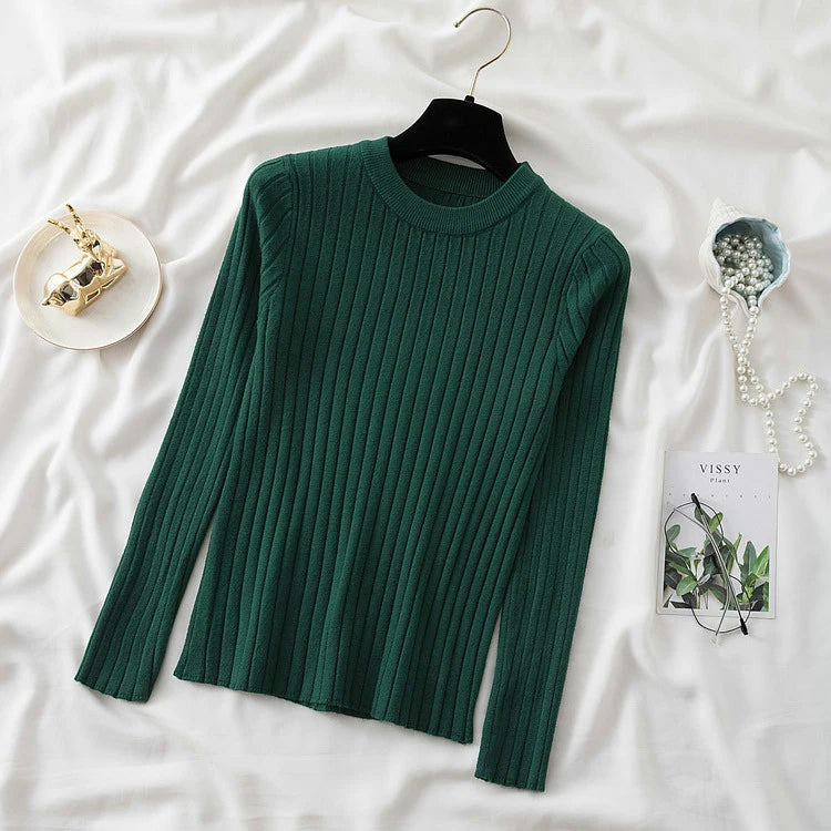 Pullover O-Neck Ribbed Long SleeveTop