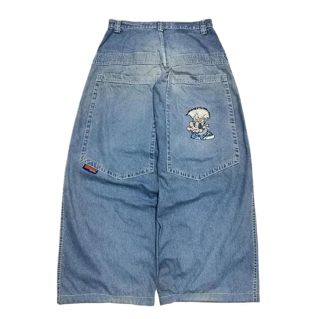 Baggy Red Print Grey Washed Unsex Wide Leg Jean