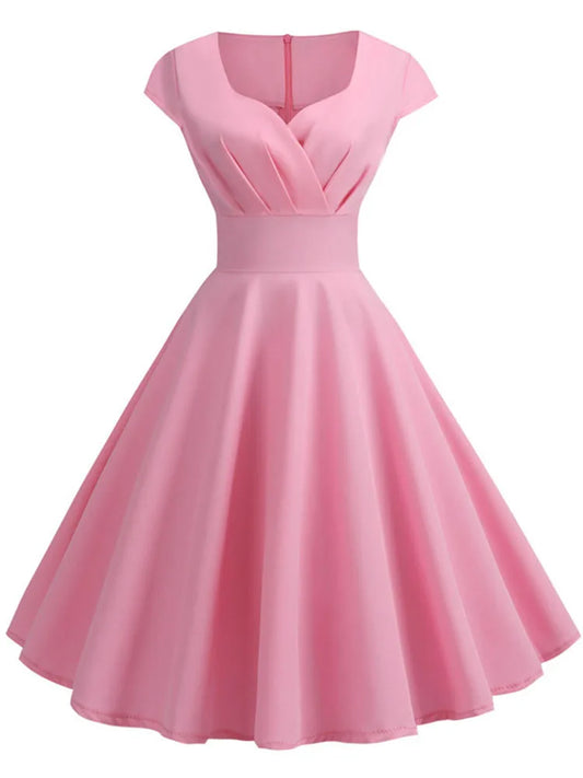 Pink V Neck Vintage Dress