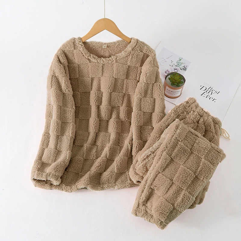 Plaid O-Neck Pullover Women's Pajamas 2 Pieces