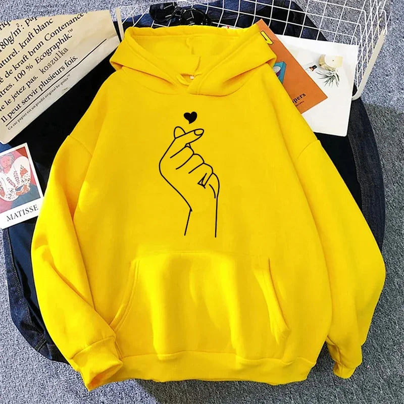 Hand Heart Printed Casual Hoodie Pullover Top