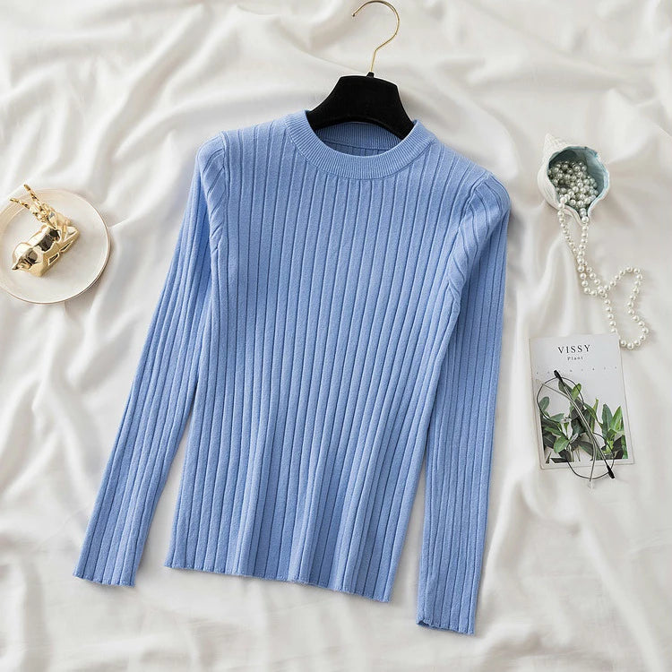 Pullover O-Neck Ribbed Long SleeveTop