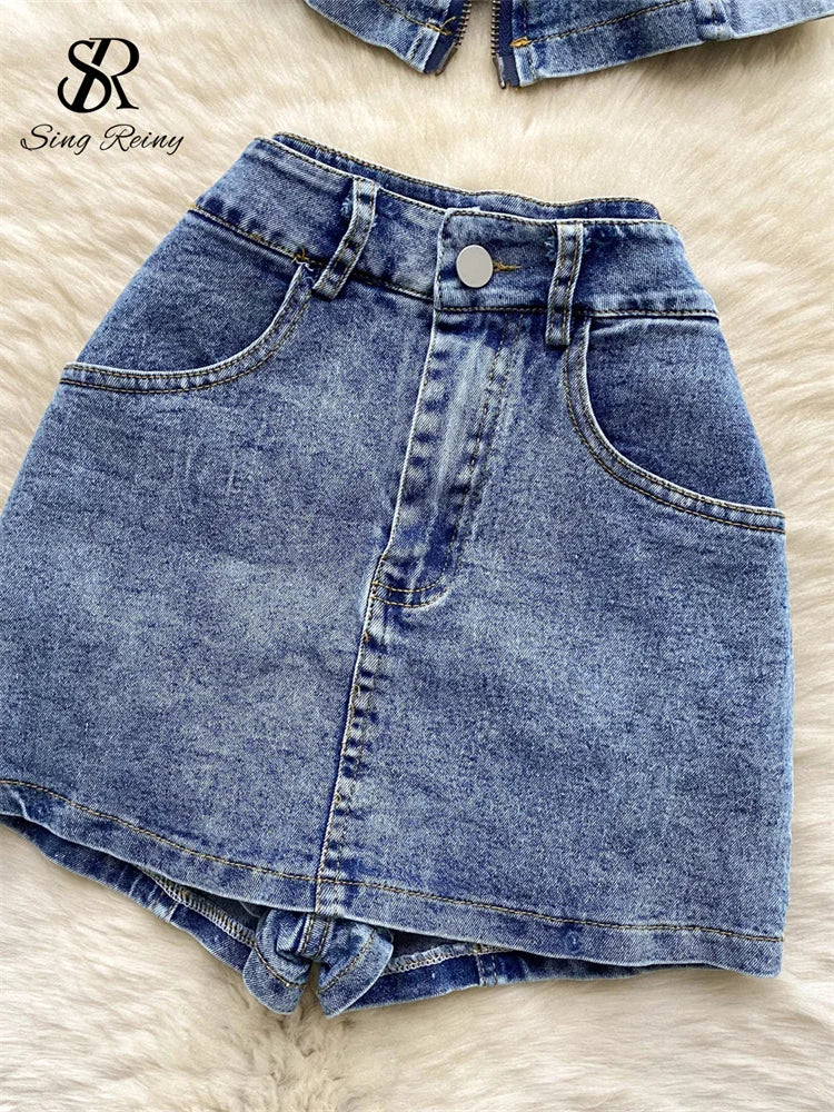 Denim Zipper Mini Two Piece Set