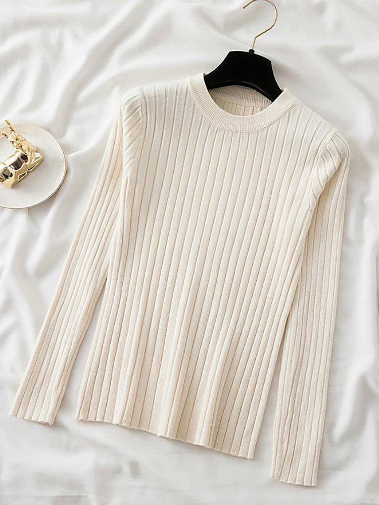 Pullover O-Neck Ribbed Long SleeveTop