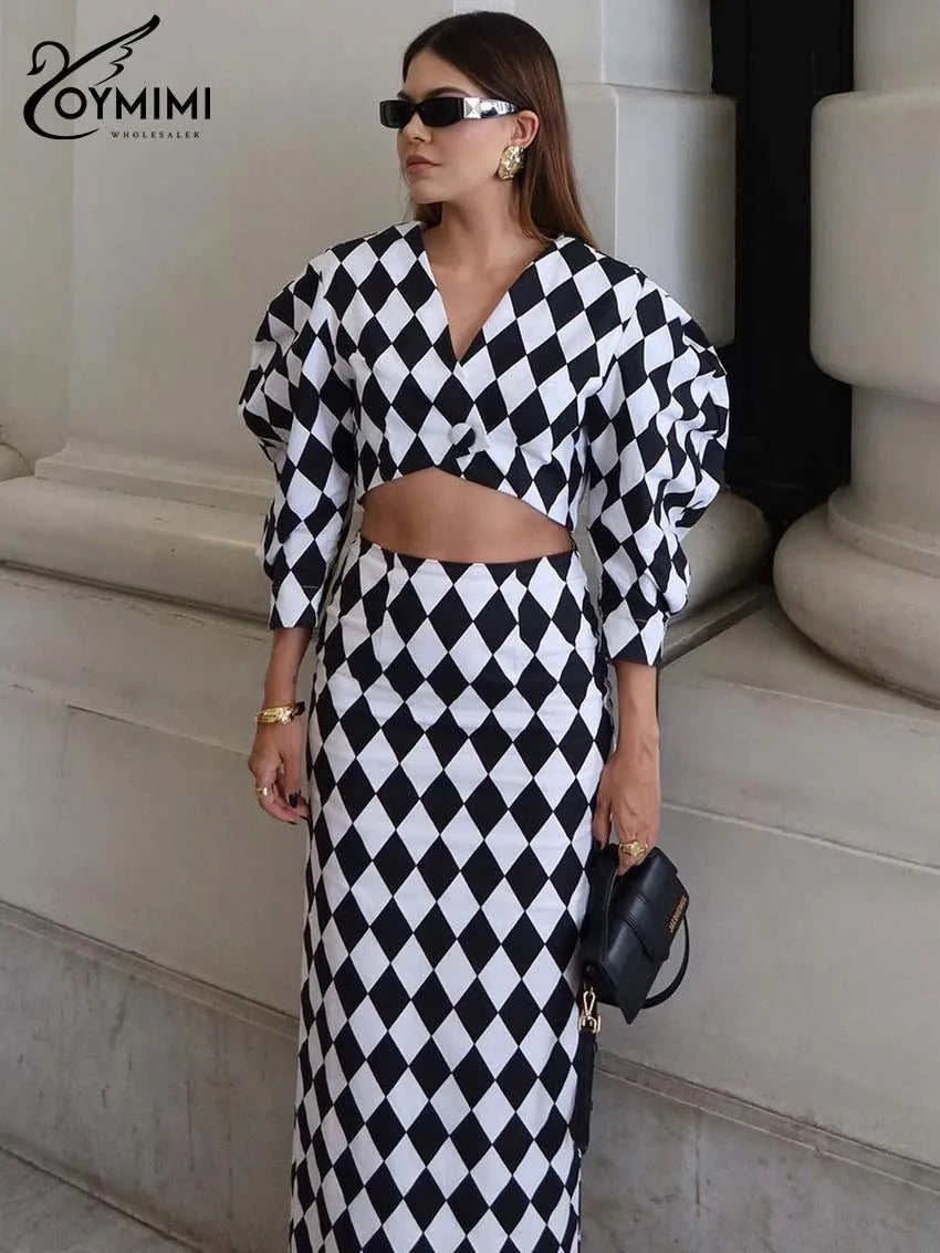 Elegant White Print Dress 2 Piece Sets