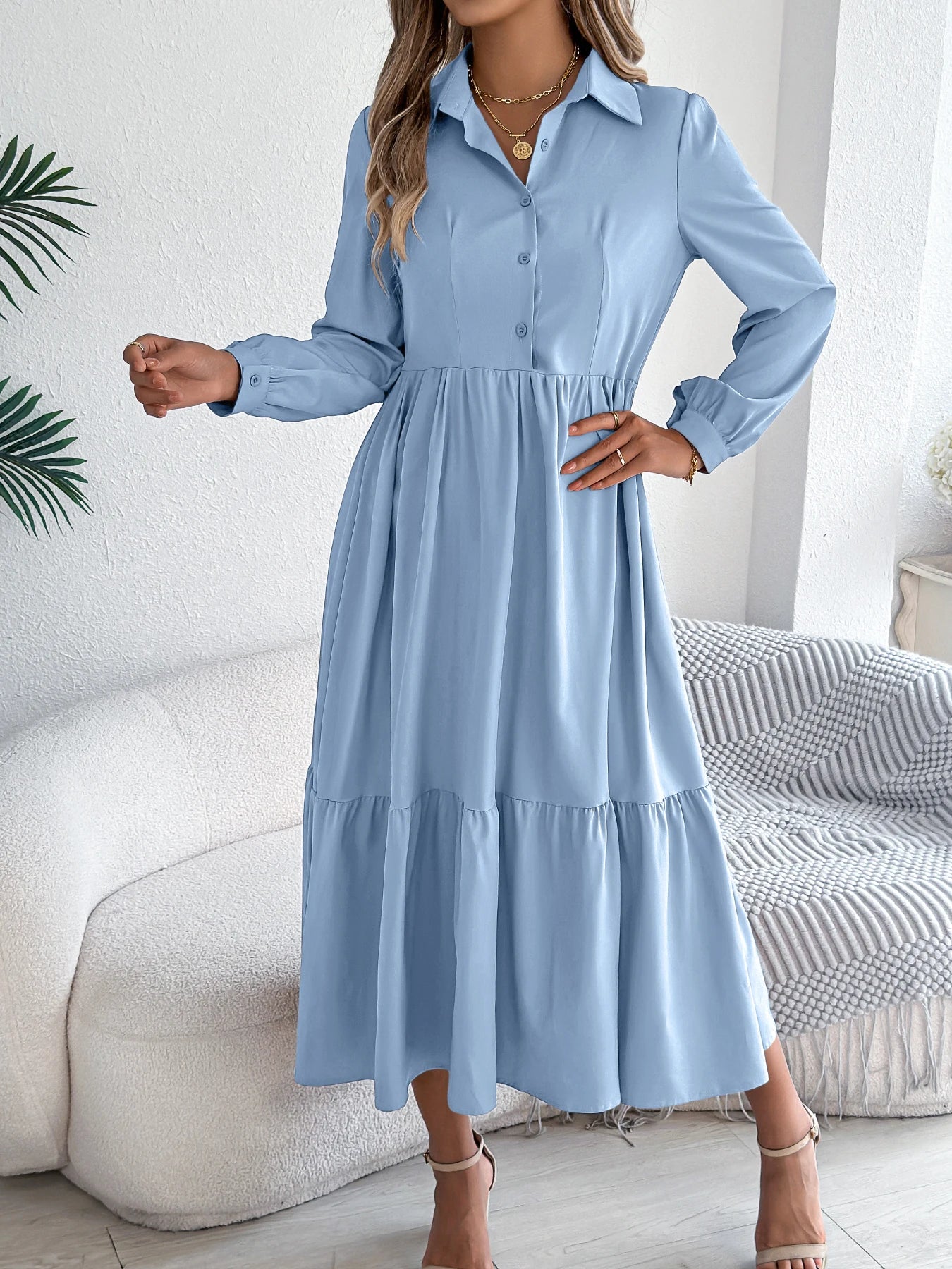 Casual Long Sleeved Mid-calf Dress