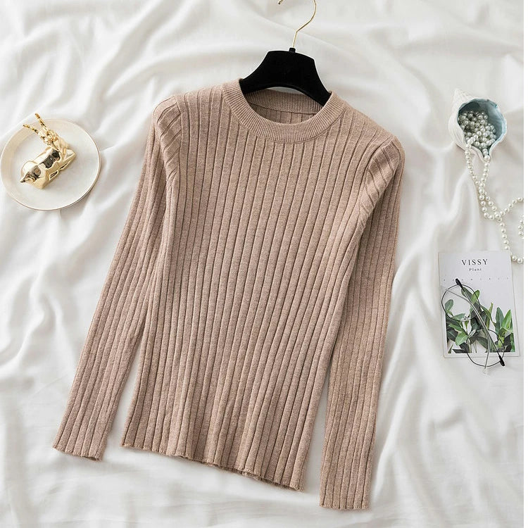 Pullover O-Neck Ribbed Long SleeveTop