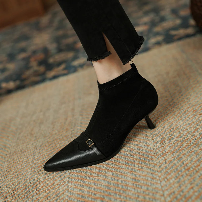 Leather Ankle Pointed Toe Stiletto Boot