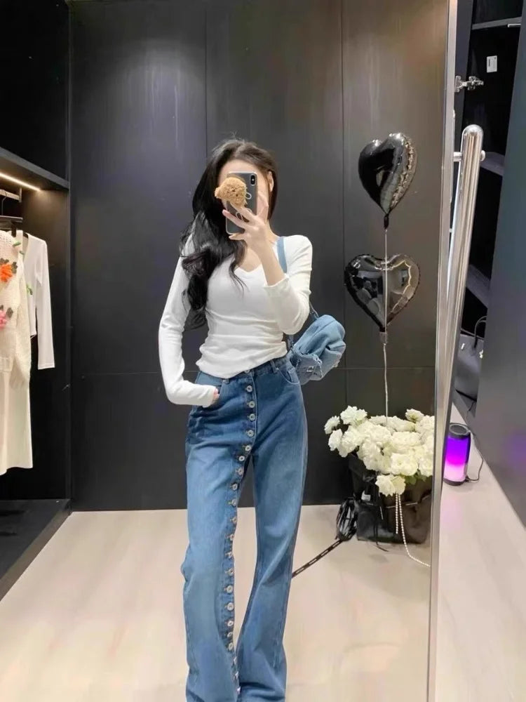 Multi Button Slim High Waisted Jean