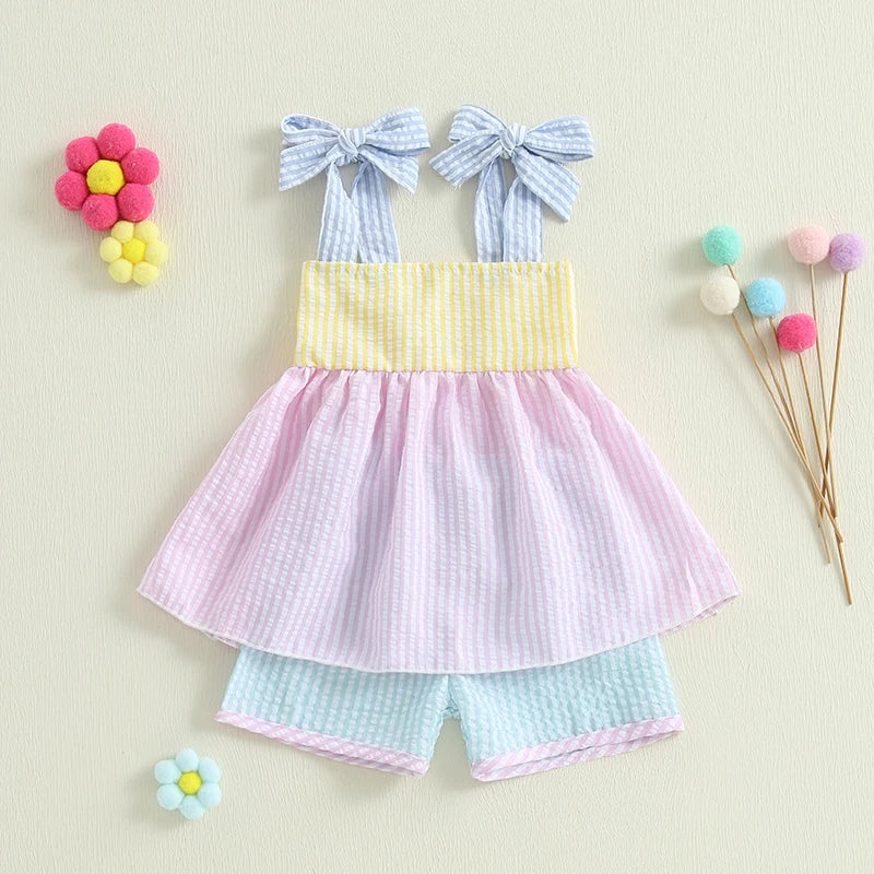 Printed Ruffle Sleeve Top & Denim Short Set