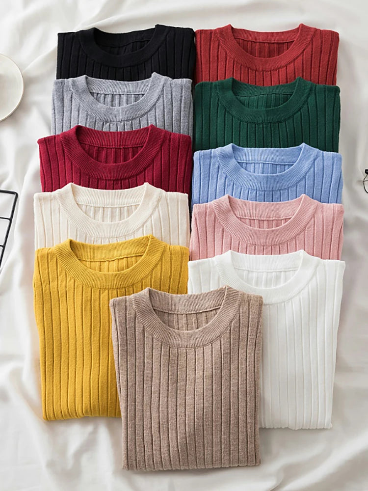 Pullover O-Neck Ribbed Long SleeveTop