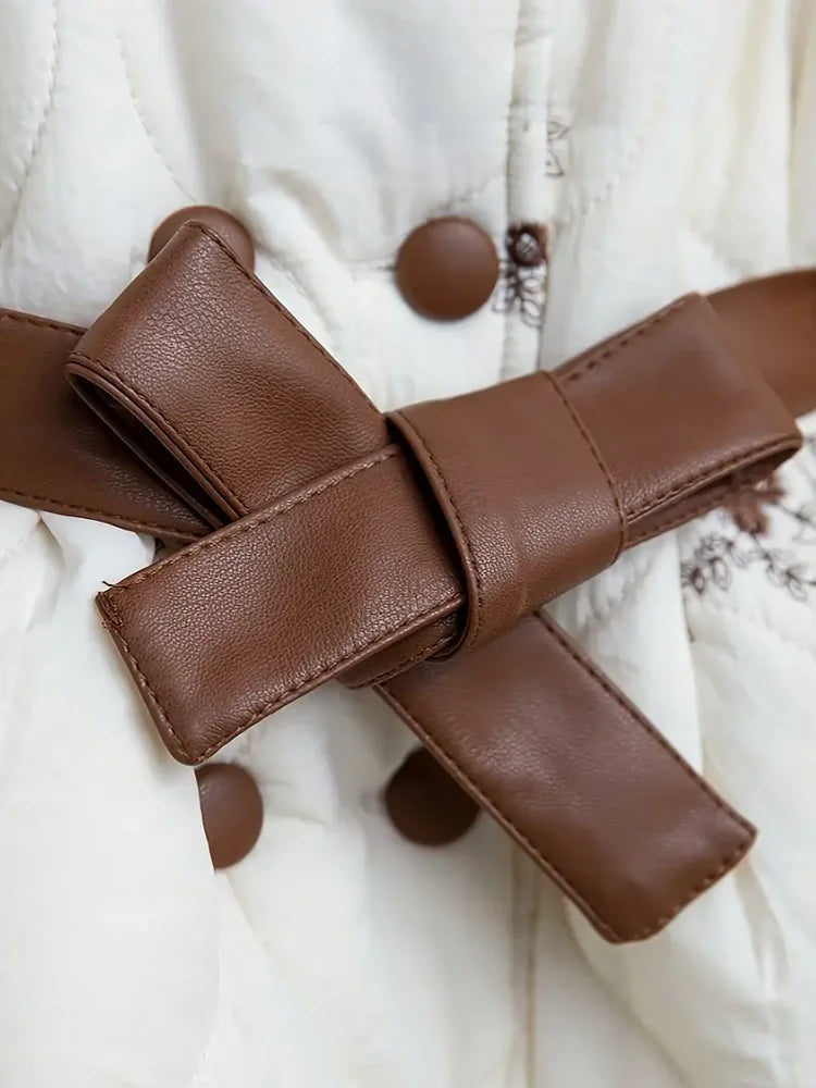 Collar Belt Cotton Padded Velvet Warm Coat