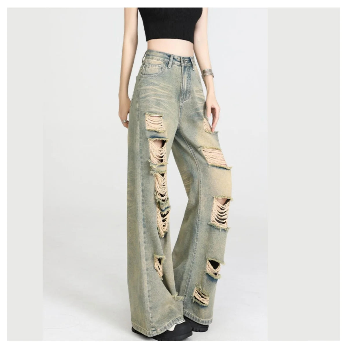 Wide-Leg High-Waisted Loose Slim Nostalgic Straight Jean