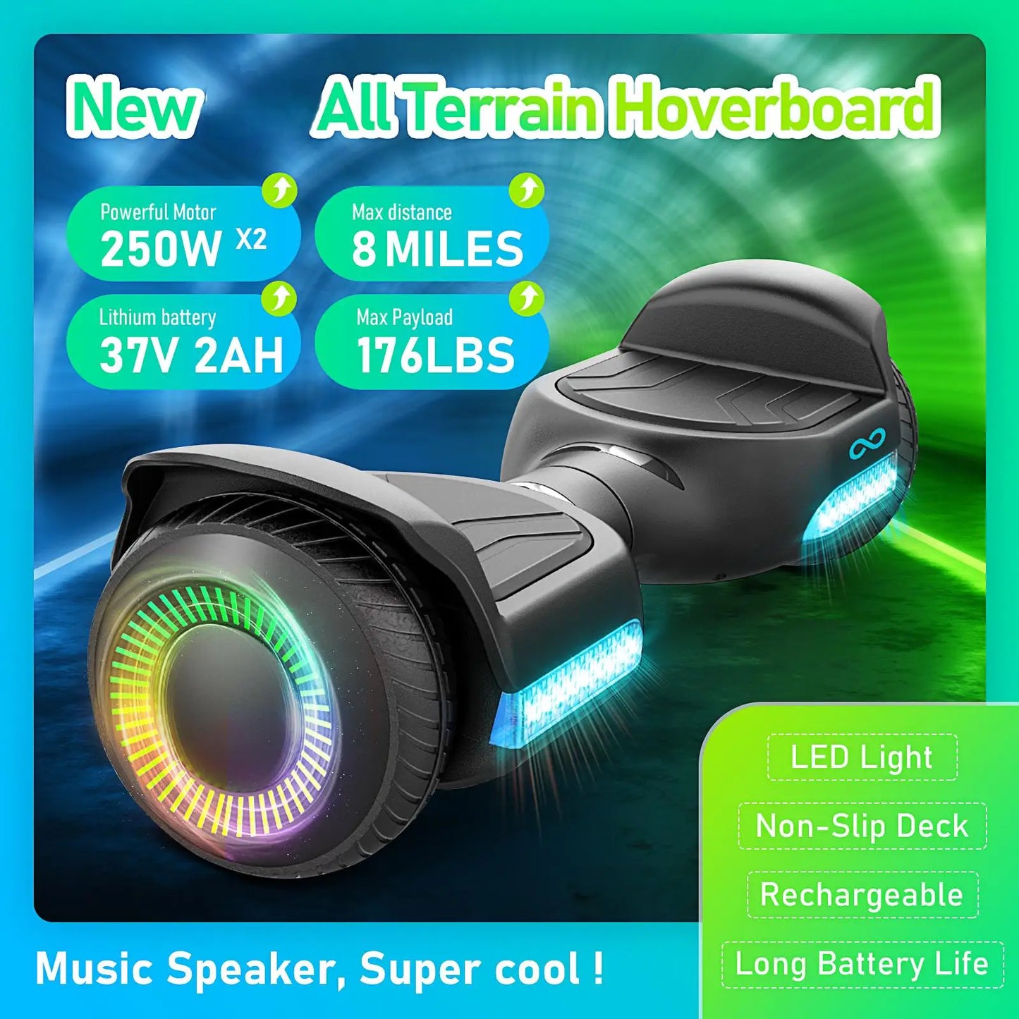 6.5''All Terrain Hoverboard for Kids w/ LED Light&Bluetooth Speaker
