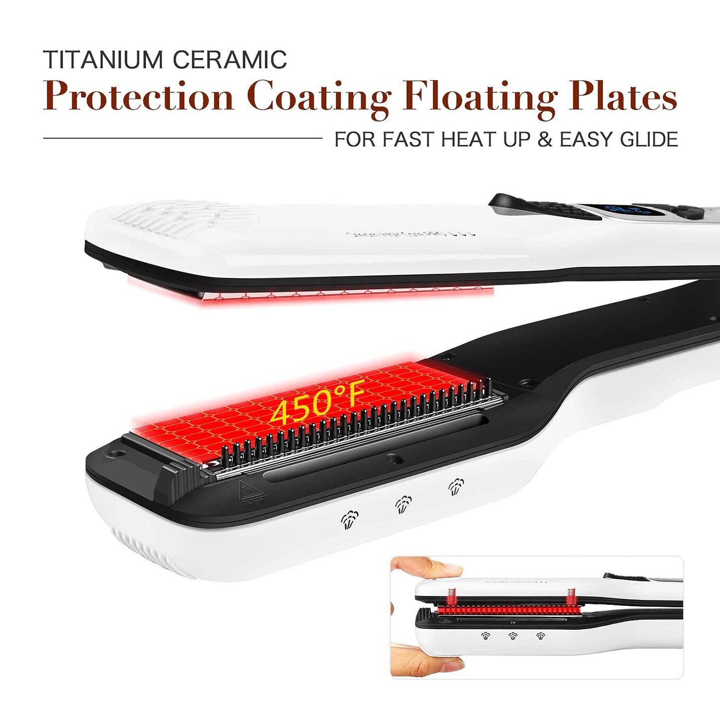 Titanium Curling Iron Steam Flat Iron Hair Wide Plates - My Store