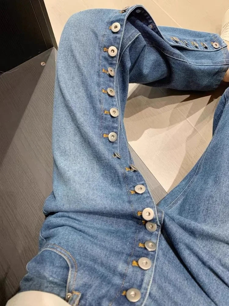 Multi Button Slim High Waisted Jean