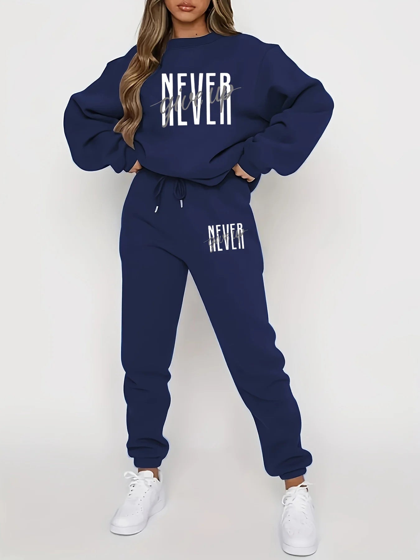 Casual NEVER Give Up Letter Printed  Sweatsuit