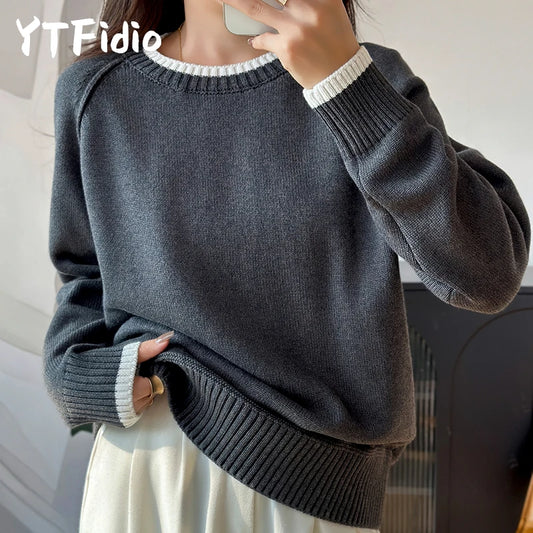 O-neck Thick Collar with White Border Pullover Sweater