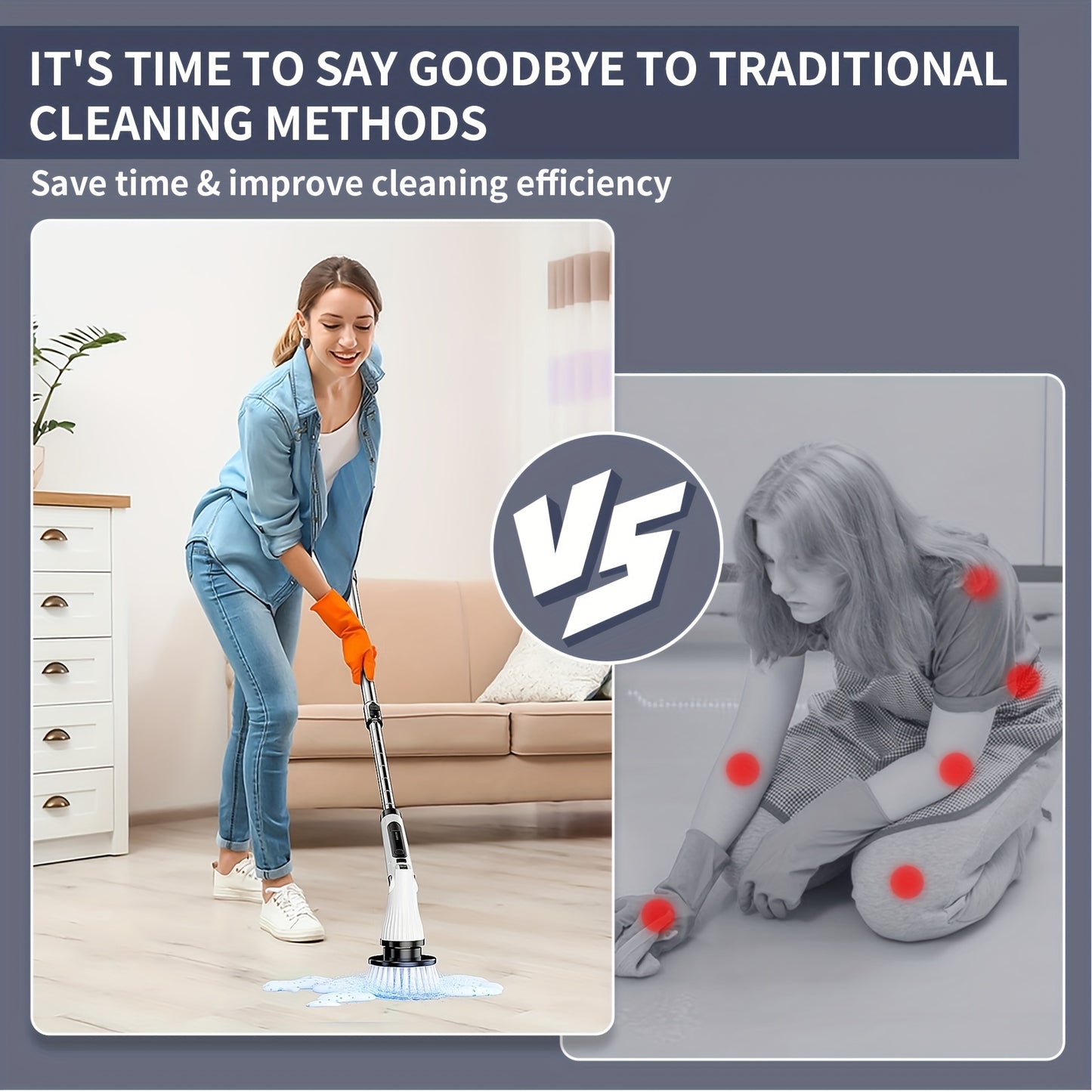 Electric Spin Scrubber, Cordless Cleaning Brush with 8 Replaceable Brush Heads and 2-Speed Control, Adjustable Shower Scrubber with Retractable Extension Handle