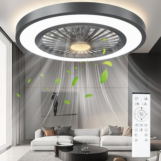 22'' Ceiling Fans With Lights And Remote, DC Motor Dimmable Ceiling Fans ,Flush Mount With 6 Speeds