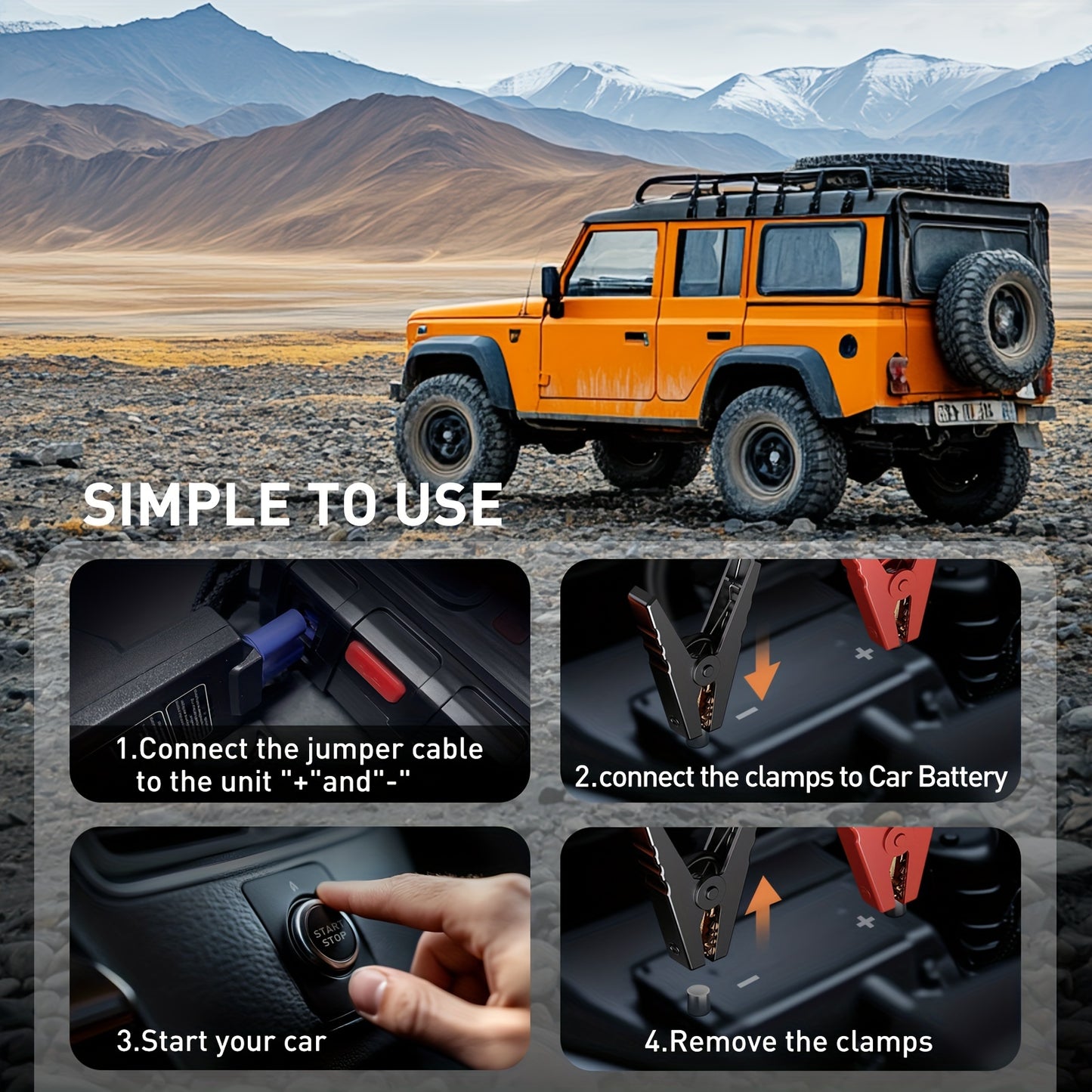 2200A 150PSI Portable Car Jump Starter With Air Compressor, Large LCD Display, Lights, 12V Jump Box